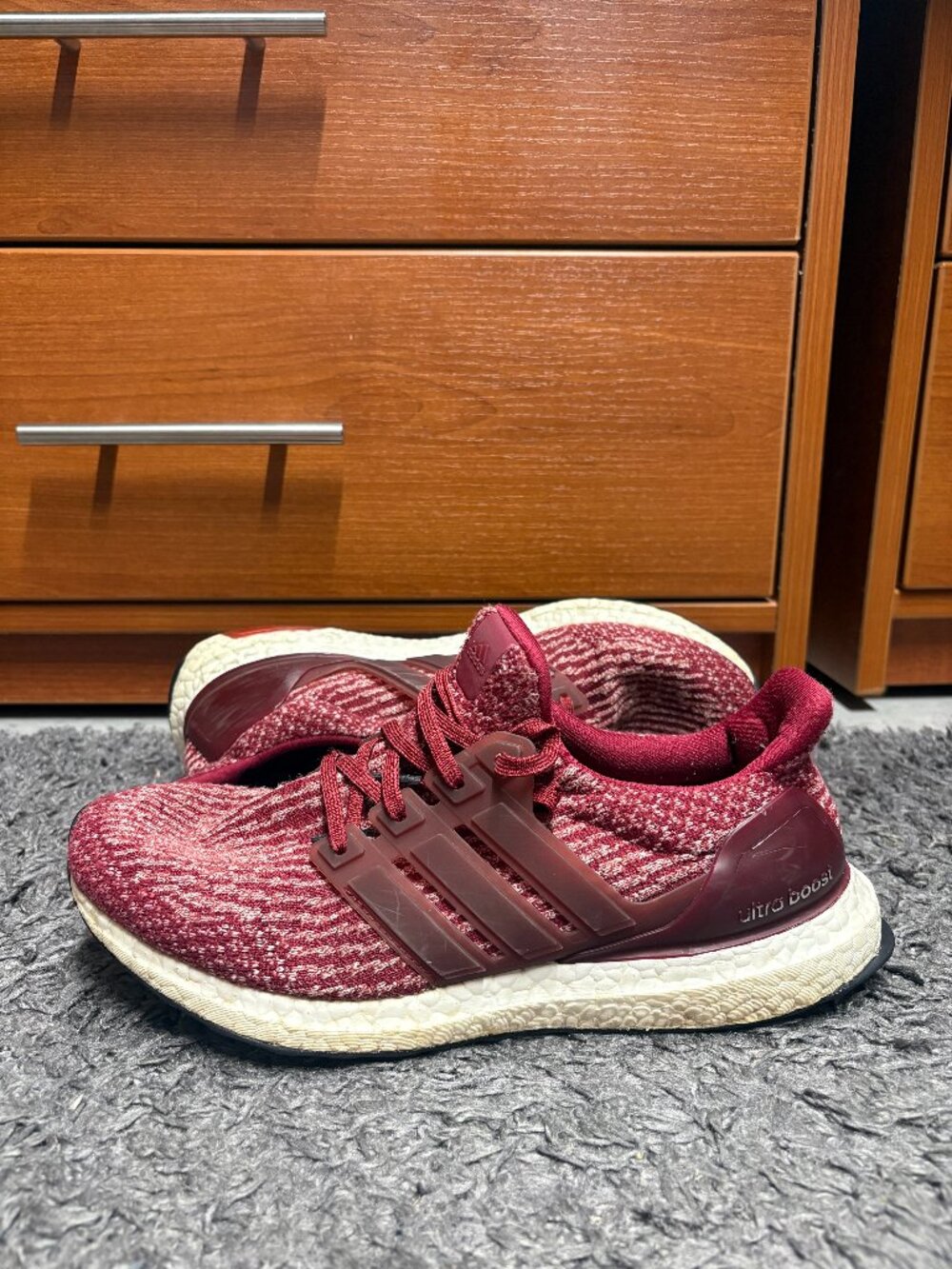 Adidas UltraBoost 3.0 Running Shoes Men's Size 8 Collegiate Burgundy Red White
